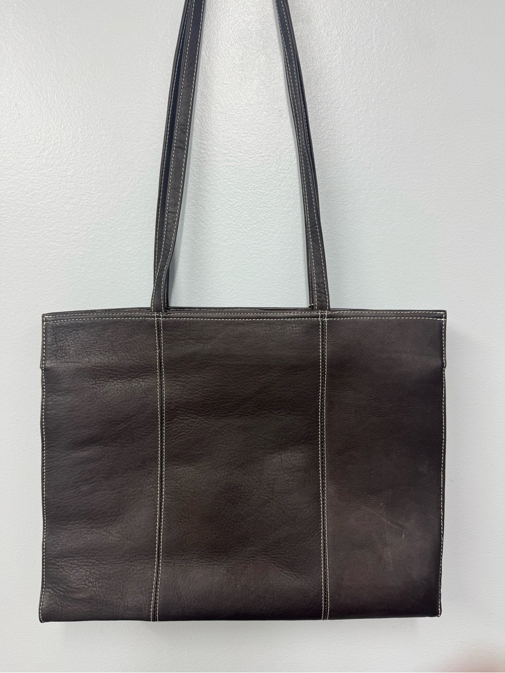 latico Brown Leather Tote with White Contrast Stitching